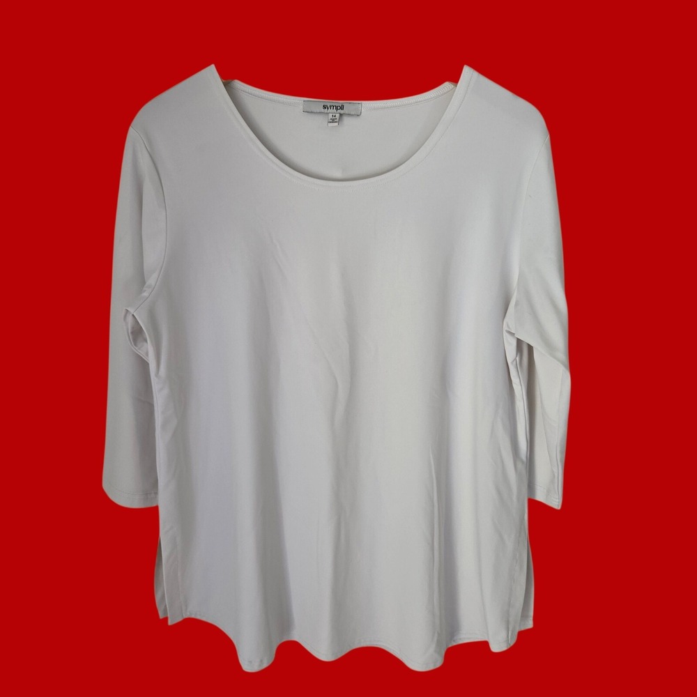 Sympli White Go To Top Classic 3/4 Sleeve Jersey Scoop Neck Shirt Size 14
